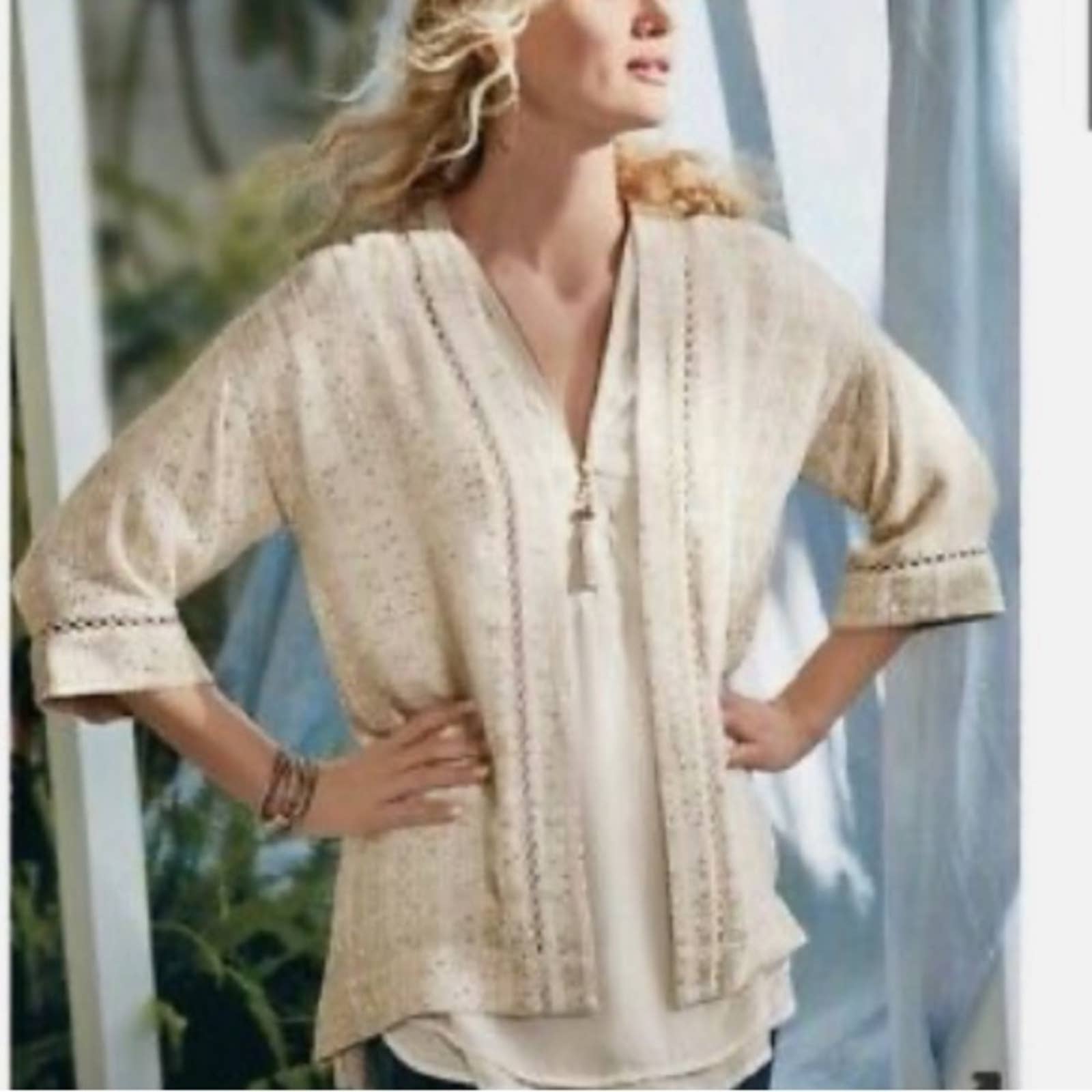 Soft Surroundings Glamour Top Gold Sequins Kimono Open Top Xl